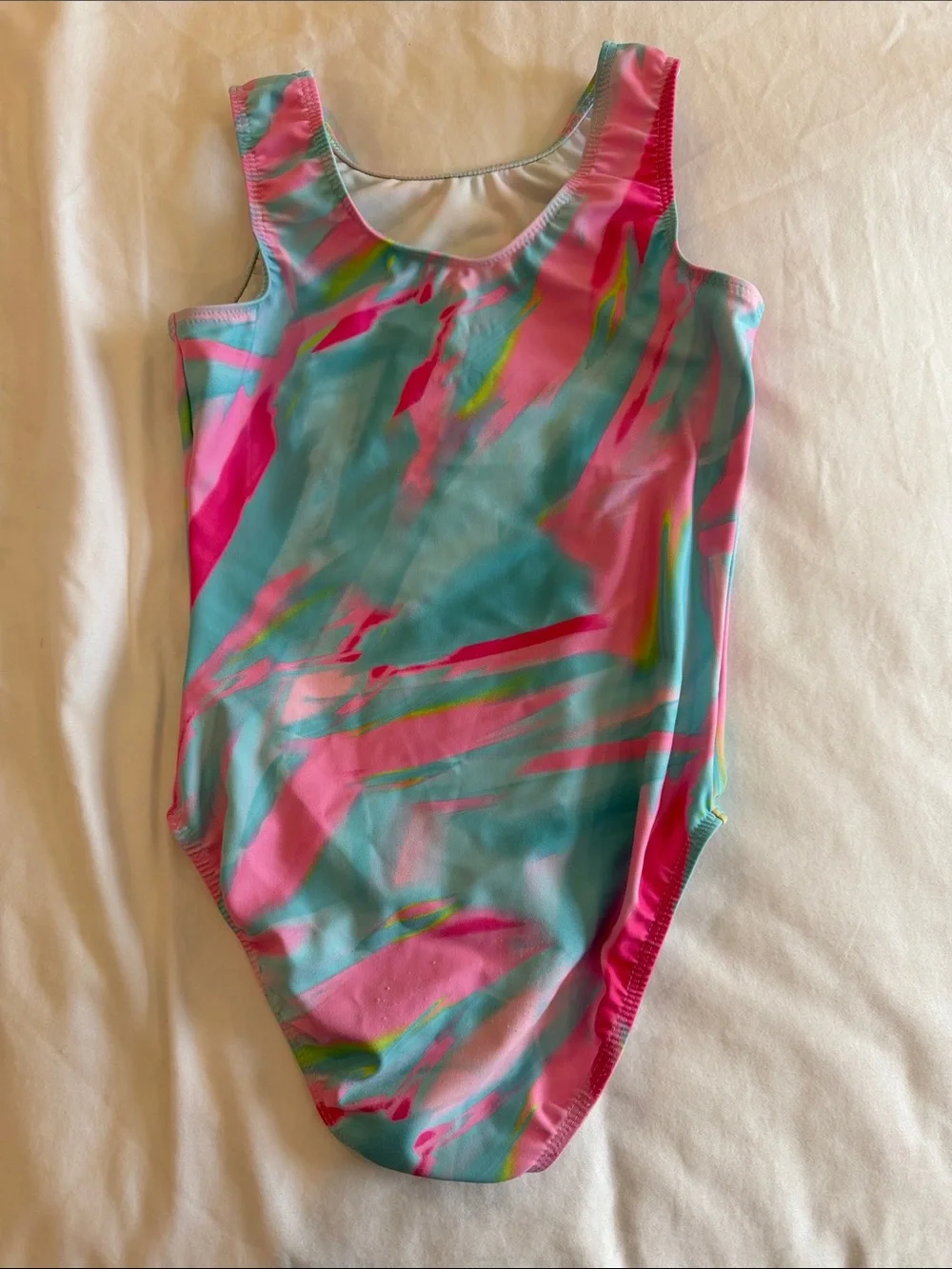 Girls gymnastics leotard in Aqua & Pink Tie-Dye